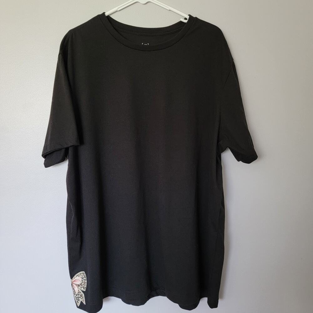 Feminine Black Casual Tunic Tee Womens Size 3X Bow Decal Girly Twee Whimsygoth